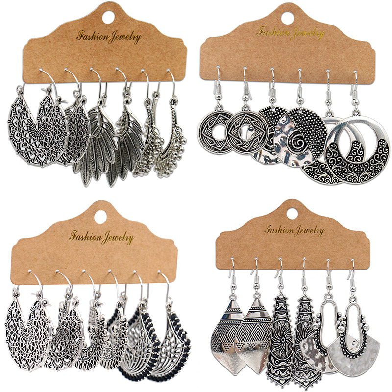 Ethnic Indian Fashion - Antique Sliver-Plated Hollow Alloy Geometric Dangle
