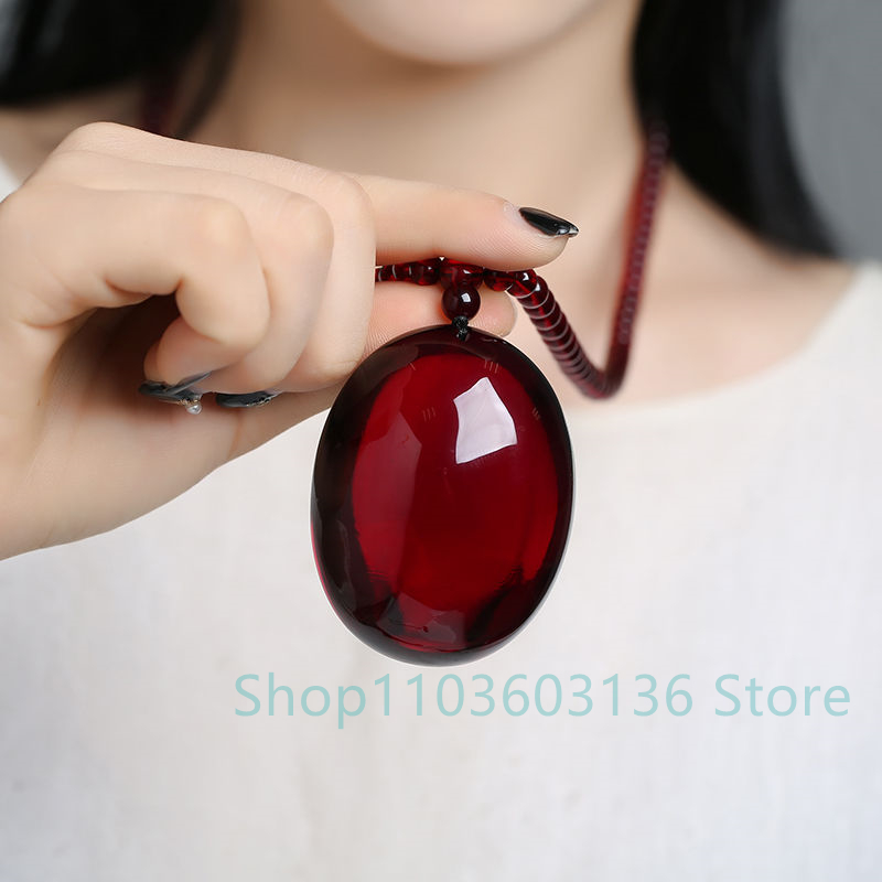 Ethnic Fashion Jewellery - Natural Burgundy Amber Beeswax Pendant Necklace